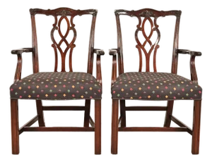 Kindel Furniture Georgian Carved Mahogany Armchairs, Pair