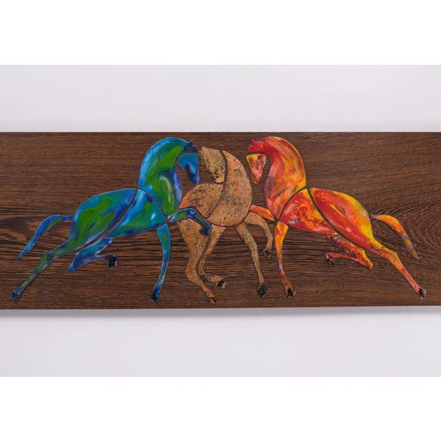 Mid-Century Modern Enamel Horses on Panel, Swiss, 1960s For Sale - Image 3 of 8