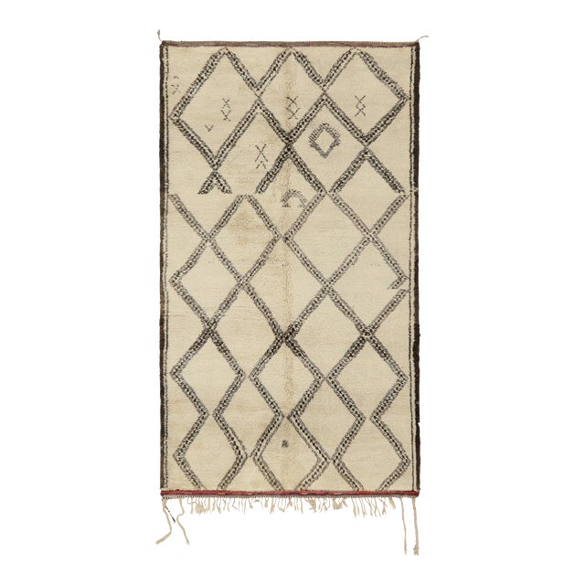 Vintage Moroccan Rug in Beige With Brown Geometric Patterns, From Rug & Kilim For Sale