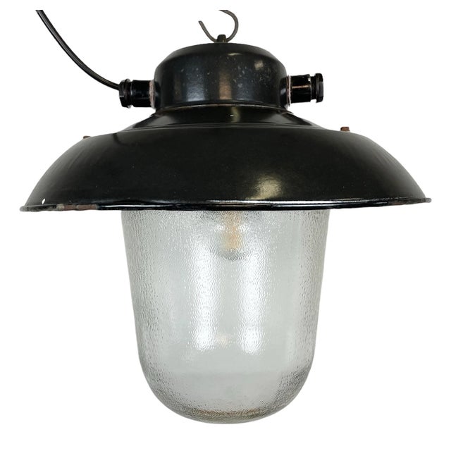 Industrial Factory Hanging Lamp in Black Enamel from Elektrosvit, 1960s For Sale - Image 13 of 13