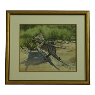 Nat Davis Signed Watercolor of Wheelbarrow For Sale