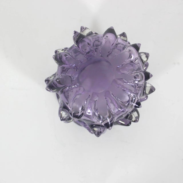 Vintage Brutalist Art Glass Vase Bowl Modernist Hand Blown Purple Amethyst For Sale - Image 4 of 9