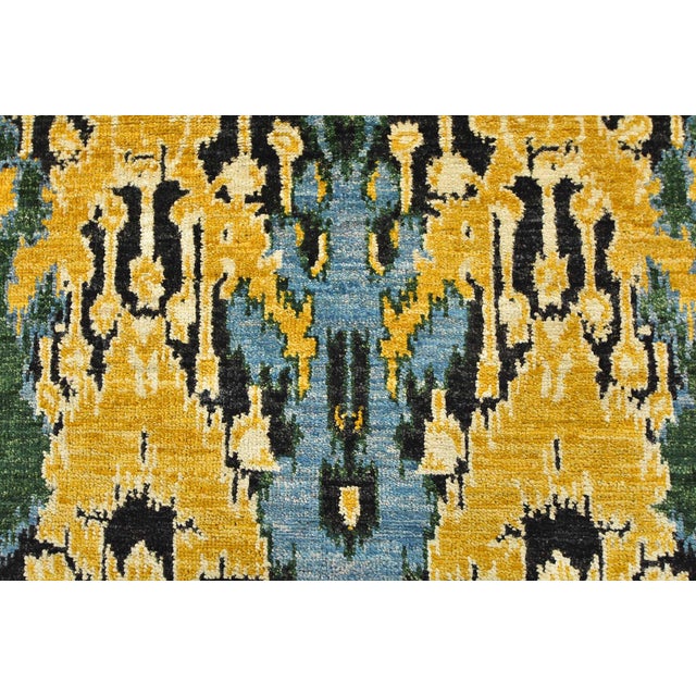 Textile Ikat Rug 3'11'' X 6'3'' Black Gold Wool Modern Hand-Knotted Oriental Carpet For Sale - Image 7 of 11