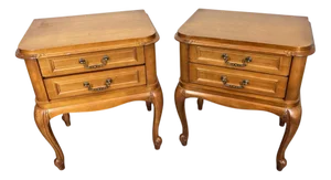 Vintage French Louis XVI Style Oak Nightstands, Set of 2