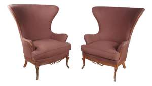 Antique 1920s Johnson Chair Co. Mahogany & Brown Mohair Library Wingback Chairs - Set of 2