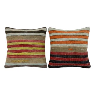 Boho Geometric Rug Pillow Cover 24'' X 24'' - Set of Two For Sale