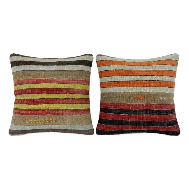 Boho Geometric Rug Pillow Cover 24'' X 24'' - Set of Two For Sale