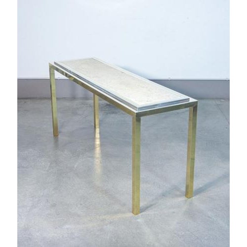 Console Table in Chromed Metal and Travertine Top For Sale - Image 9 of 18