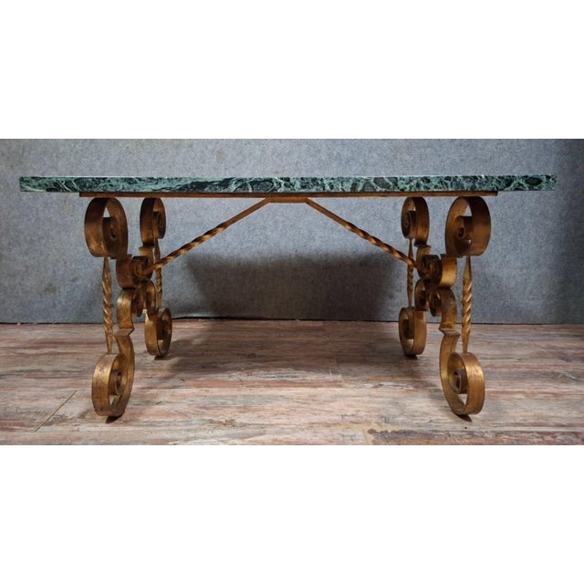 Wrought Iron Coffee Table with Scrollwork Decor and Marble Top, 20th Century Work For Sale - Image 5 of 8