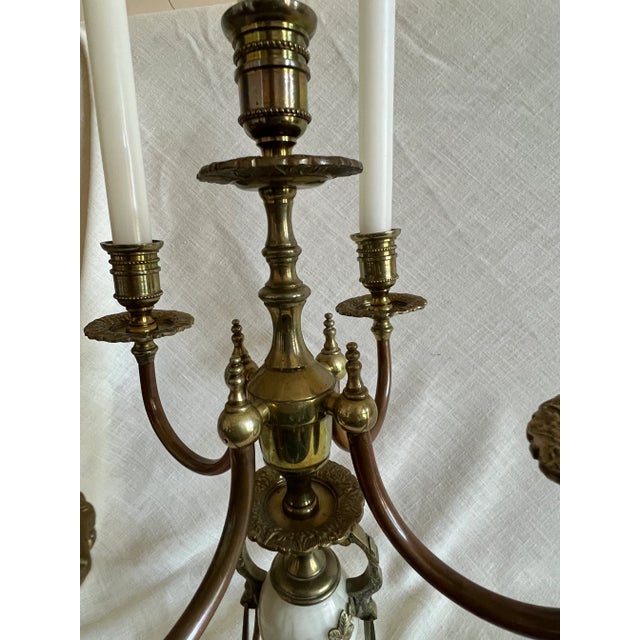Brass Pair of Mid 20th Century Brass, Copper & Onyx Candelabras For Sale - Image 8 of 10