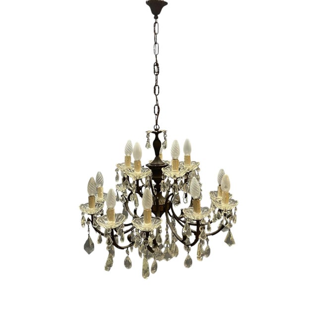 Vintage Bronze Crystal Chandelier 15 Lights, 1950s For Sale - Image 13 of 13