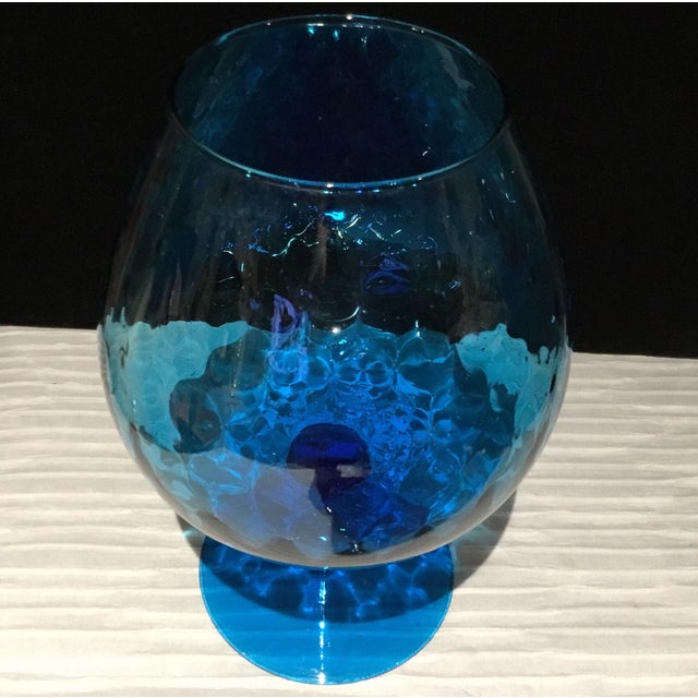 1970s Vintage Empoli Style Stemmed Blue Glass Vase For Sale - Image 5 of 9