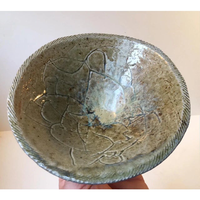Mid-Century Modern Vintage Modernist Stoneware Bowl with Abstract Motif, 1950s For Sale - Image 3 of 9