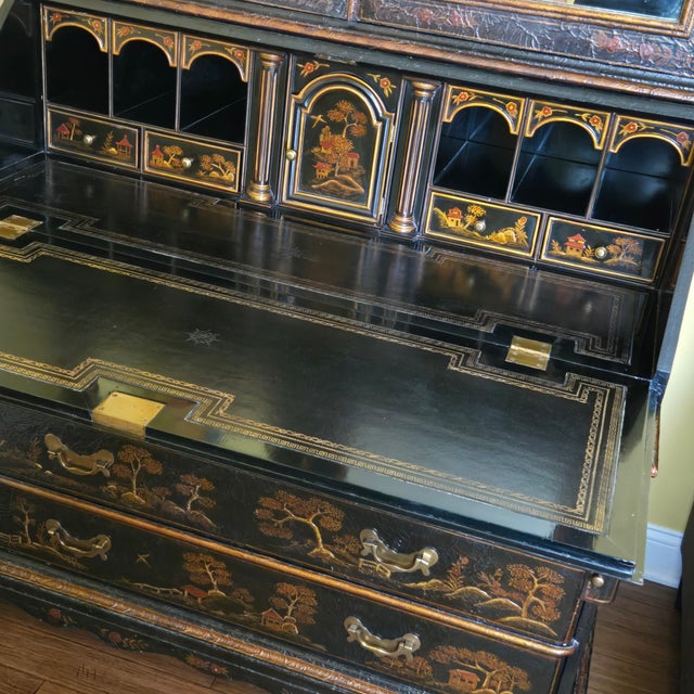 Maitland-Smith Chinoiserie Secretary Slant Front W/Bonnet Top Mirrored Doors Stunning For Sale - Image 14 of 18