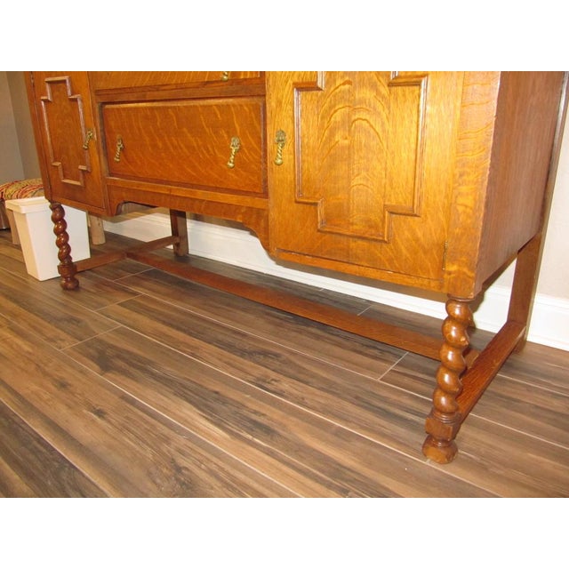1940s Vintage Solid Tiger Oak Server/Buffet For Sale - Image 5 of 8