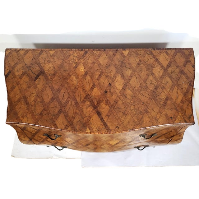 Vintage Italian 20th C Venetian Style Olivewood Parquetry Bombe Commode Chest For Sale - Image 10 of 17