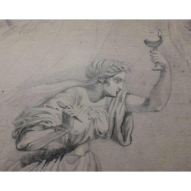 Exceptional old master drawing in black chalk on laid paper, depicting a dramatic allegorical scene. The central figure is...