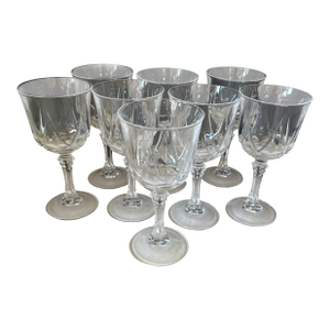 Vintage Faceted Crystal Goblets, Hostess Set of 8, Geometric Cut Stemware, Elegant Wine Glasses, Hollywood Regency Barware