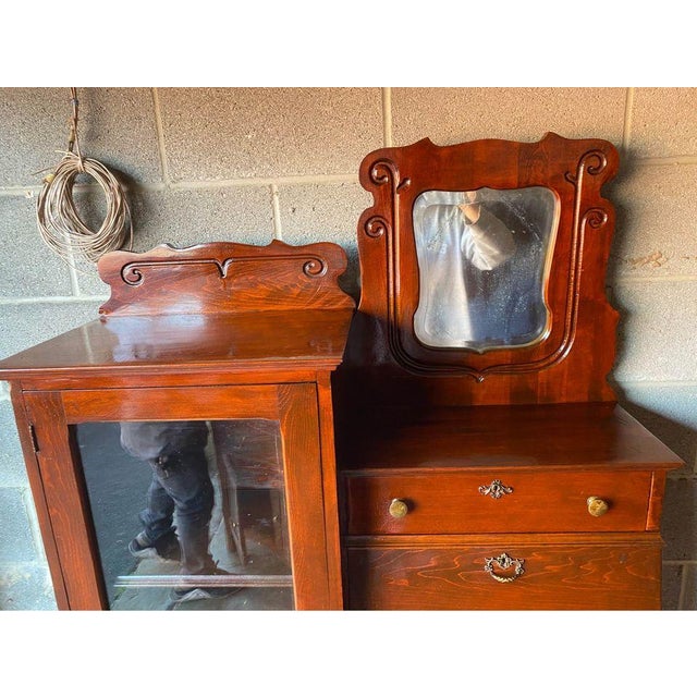 Brown Early 20th Century Antique Side by Side Secretary Desk With Bookcase Curved Glass For Sale - Image 8 of 12