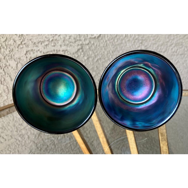Glass Circa 1969 St. Clair Glass Inverted Fan & Feather Carnival Reproduction Iridescent Glass Tumblers – A Pair For Sale - Image 7 of 18