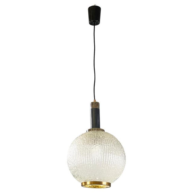 Mid-Century Modern Italian Pendant Light in Molded Glass with Brass and Metal, 1950s For Sale - Image 16 of 16