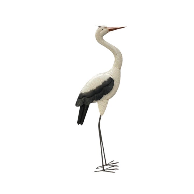 Vintage Hand-Painted Sheet Metal Crane Garden Sculpture For Sale - Image 4 of 12