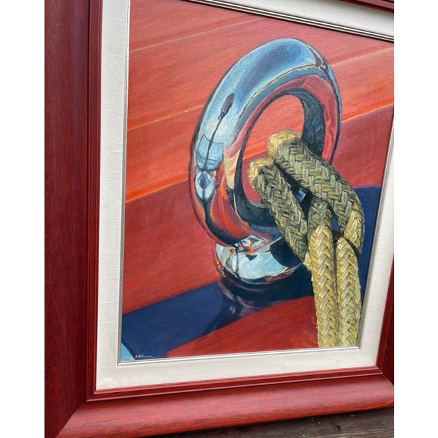 Burnt Orange Vintage Original Yachting Painting by Lake Tahoe Artist Andrew Bolam - Framed For Sale - Image 8 of 12