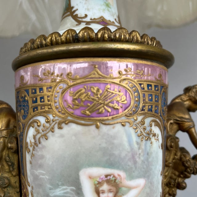 19th Century Porcelain Hand Painted Table Lamp Signed For Sale - Image 4 of 12