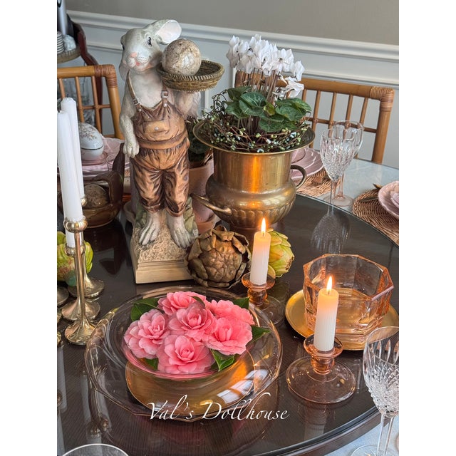 1930’s Paden City Blush Pink Candle Holders - A Pair For Sale - Image 9 of 12