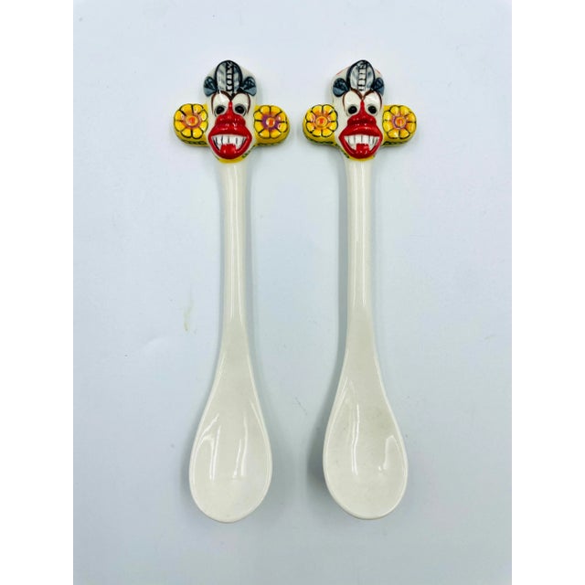 Vintage Hand-Painted Sri Lankan Mask Spoons- Set of 6 For Sale In Los Angeles - Image 6 of 11
