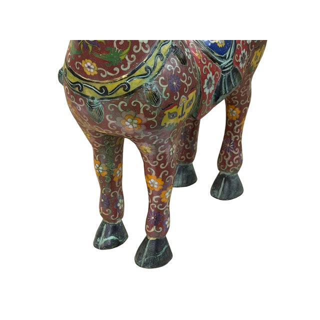 Vintage Oriental Chinese Reddish Maroon Cloisonne Metal Horse Figure For Sale - Image 14 of 14
