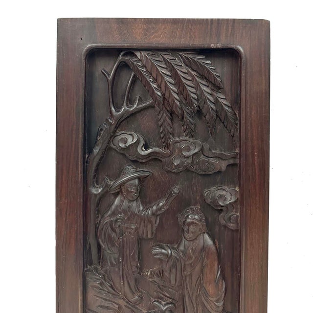 Chinese Early 20th Century Hand Carved Traditional Chinese Wood Carving Panels, Set of 2 For Sale - Image 3 of 10