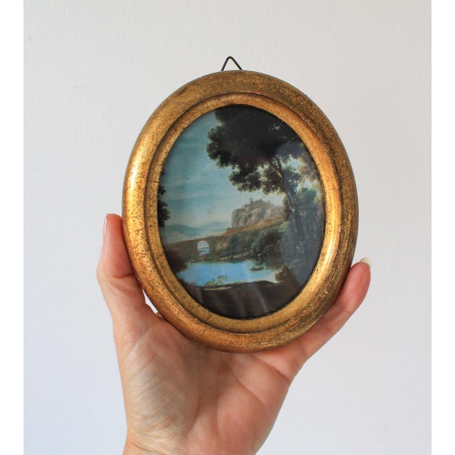 Vintage oval framed landscape wall hanging. Made in Italy. G. Vanghi. Minor age wear. Ready to hang.