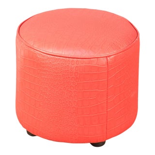 Round Footrest, Embossed Crocodile Red Leather For Sale