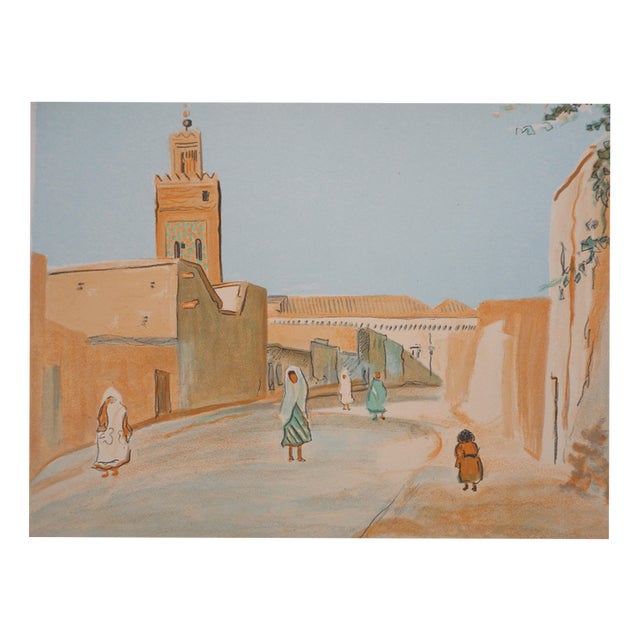 Lucien Mainssieux, Tunis, Street of Truth, Original Signed Lithograph, 1949 For Sale