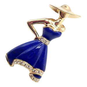 Christian Dior 18k Yellow Gold Diamond Lapis Lady Dior Brooch Pendant