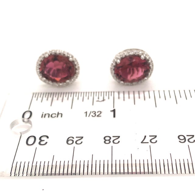 Pink Natural Tourmaline Diamond Stud Earrings 14k WG 5.85 TCW Certified For Sale - Image 8 of 9