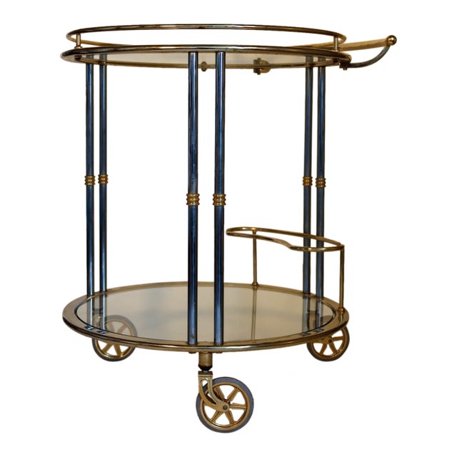 Italian Chrome, Brass, and Glass Bar Cart For Sale