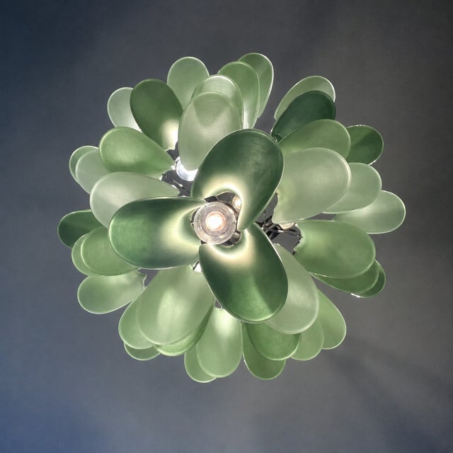 Contemporary Mazzega-Style Frosted Green Random Glass Chandelier For Sale - Image 14 of 16