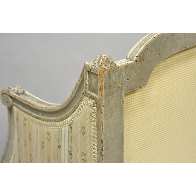 Antique French Louis XVI Style Cream Distress Painted Petite Canape Settee Sofa For Sale - Image 15 of 18