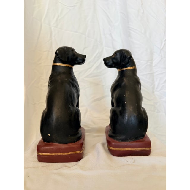 Pair of Vintage Hand-Painted Black Labrador Retriever Bookends Handsome vintage pair of seated Black Labrador Retriever...