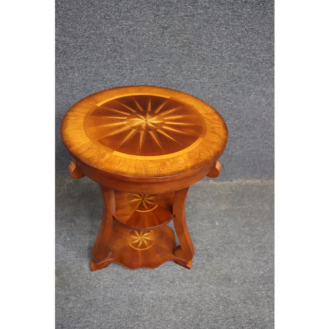 Contemporary Sunburst Inlay Accent Table in Mahogany and Burl Walnut For Sale - Image 4 of 9