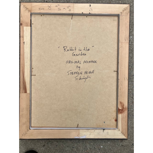 Contemporary Original Stephen Heigh Rabbit Painting “Rabbit in the Garden” Vintage Frame For Sale - Image 4 of 4