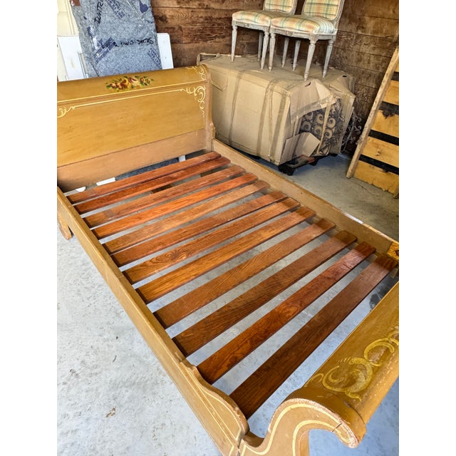 Folk Art Vintage Hand-Painted Country Provincial Wooden Bed Frame For Sale - Image 3 of 13