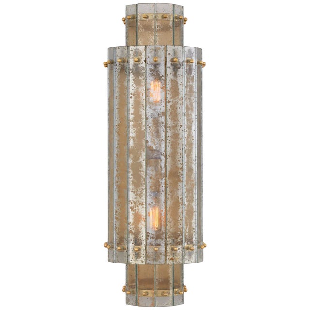Traditional Carrier & Company for Visual Comfort Signature Cadence Large Tiered Sconce in Hand-Rubbed Antique Brass with Antique Mirror For Sale - Image 3 of 3