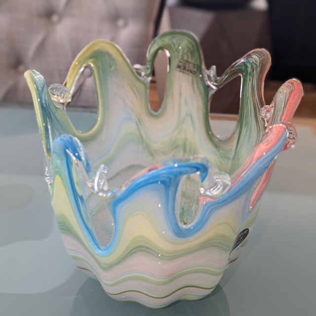 Murano Multicolor Ribbon Handkerchief Vase — Large 24” Italian Art Glass Sculpture For Sale - Image 14 of 15