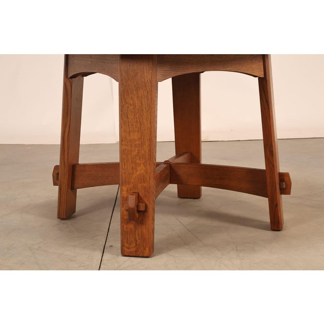 Stickley Stickley Commemorative Leather-Top Round Oak Library Table For Sale - Image 4 of 18