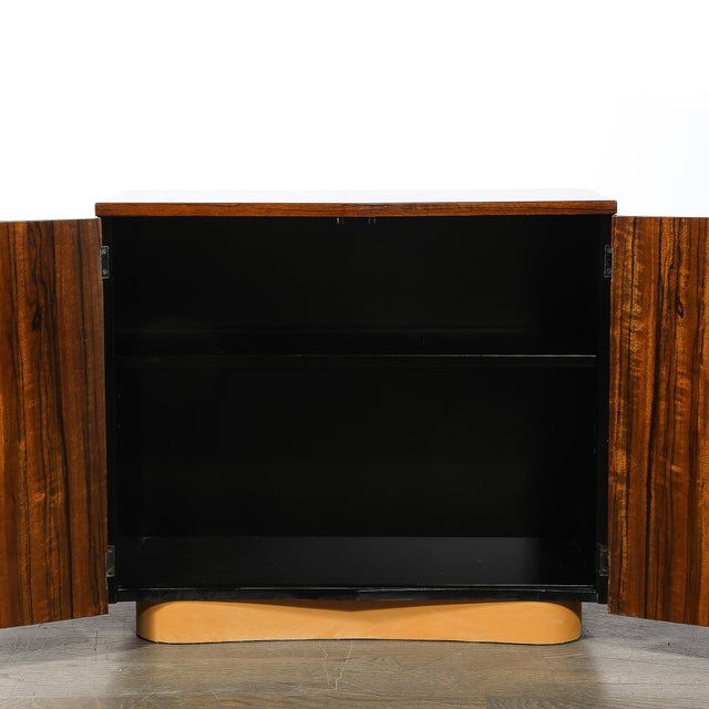 1940s Art Deco Brass Pulls & Leather Wrapped Base Paldao Wood Cabinet by Gilbert Rohde For Sale - Image 5 of 16