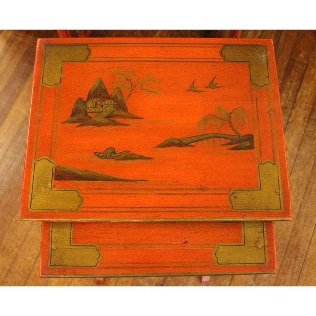 1900 - 1909 Circa 1900 English Edwardian Set of 4 Red Lacquer Nesting Tables For Sale - Image 5 of 7