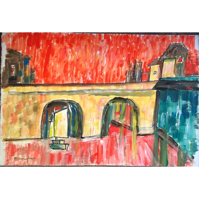 1970s Original Vintage Abstract Expressionist Modernist Watercolor Painting Hores & Jockey Double Sided Signed 1970’s For Sale - Image 5 of 6